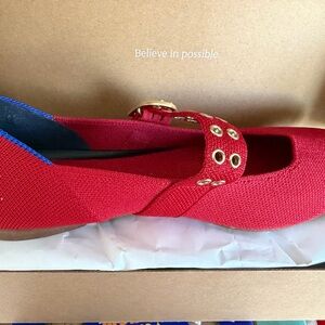 Rothy's Red Flats with Gold Accents